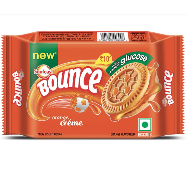 Sunfeast Bounce Orange Cream Biscuits 62g +2