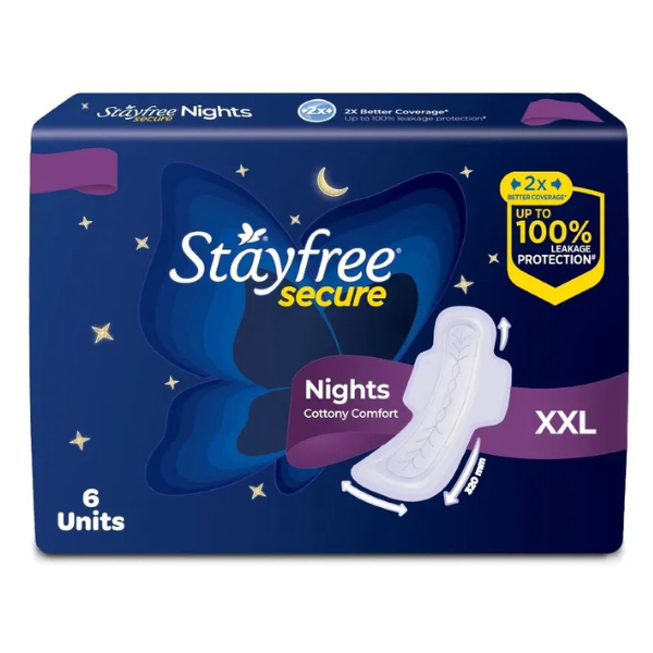 Stayfree Secure Nights Sanitary Pads XXL - 6 Units