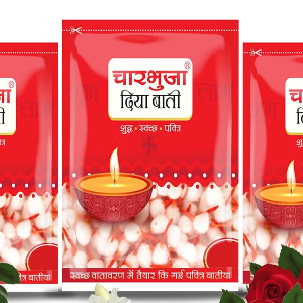 Char Bhuja Diya Baati Pure Cotton (60 Wicks approx)