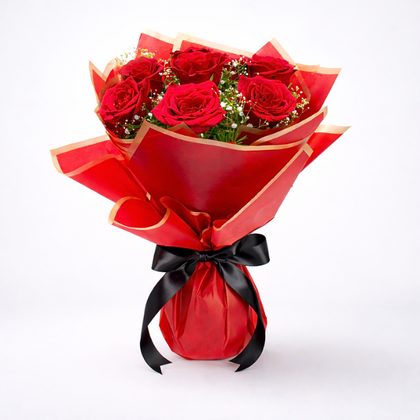 Premium 6 Red Rose Bouquet with Decorative Wrap And Ribbon - 1 Unit