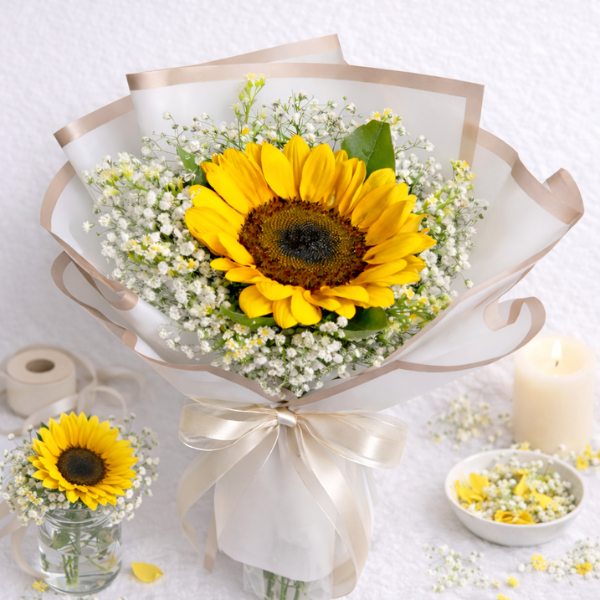 Single Yellow Gerbera Flowers Bouquet – Premium Gift Wrap 1 Unit