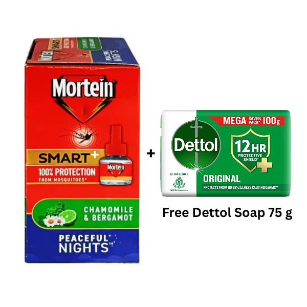 Mortein Smart + Peaceful Nights Mosquito Repellent Refill 45 ml With (Dettol Original Soap 75 g Free)