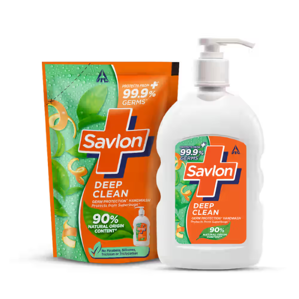 Savlon Deep Clean Germ Protection Liquid Handwash 200 ml Pump + 175 ml Refill Pouch Combo