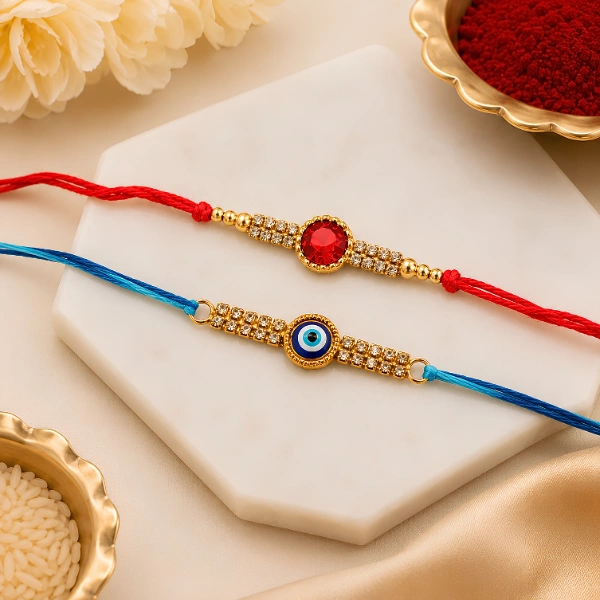 Red Stone & Evil Eye Rakhi Set